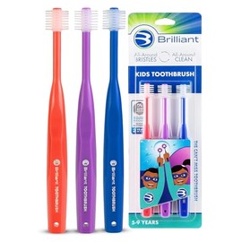 Brilliant Oral Care - cepillo para polvo de dientes para niños con cerdas suaves y cabeza redonda, aprobado para un niño, fácil de usar, boca limpia y completa, edades de 5 a 9 años, rojo morado real,