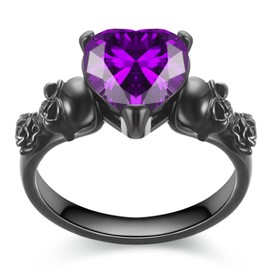 GTISKL Skull Gothic Rings Retro Black Gold Heart Love Red Purple Crystal Zirconia Christmas Valentine's Day Mother's Day Engagement Women Jewelry Statement Cocktail Party Biker Ring, Copper, Cubic Zirconia