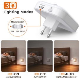 TNMOO LED Night Light Socket with Motion Sensor and Twilight Sensor, Pack of 2, 3 Colour Temperatures, Night Light, Children, Infinitely Dimmable, Socket Light for Children's Room, Bedroom, Stairs,