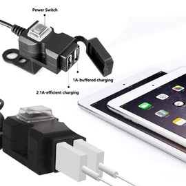 Lunriwis Dual USB Socket Charger, 9-90V Vehicle Rapid Charger, Waterproof Motorcycle Handlebar Dual Power Charger with Power Switch (Black)