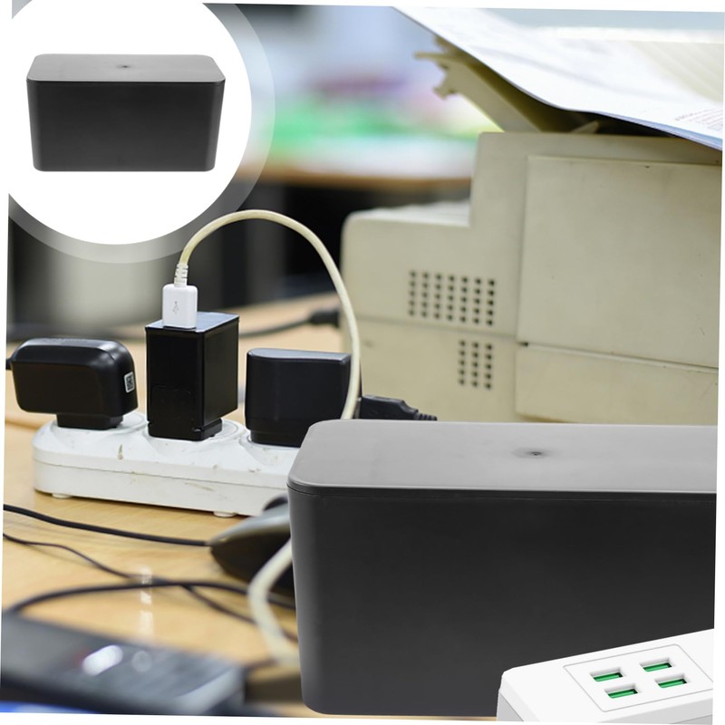 LABRIMP Cable Management Box Organizer Black Plastic Storage Case for