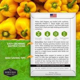 Yellow Bell Pepper Seed for Planting - 1 Packet with Instructions to Plant and Grow Sunny Yellow Sweet Bell Peppers in Your Home Vegetable Garden - Non-GMO Heirloom Variety - Survival Garden Seeds