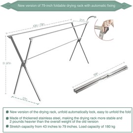 AUGMIRR Clothes Drying Racks Outdoor, 64 Inches Updated Version,Stainless Steel Laundry Drying Rack for Indoor Outdoor and The Balcony,Length Adjustable Saves Space,with Windproof Hooks(64)