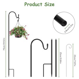 OFFCUP Shepherds Crook Hooks, 2pcs 75cm Bird Feeder Pole with Base, Adjustable Height Shepherds Hooks with 4pcs Place Card Holders, Bird Feeders Hanging Station for Garden Lights, Bird Feeder ect