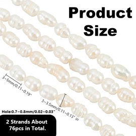 HOBBIESAY 56Pcs Natural Pearl Beads Strand 18-18.7cm Seashell Color Freshwater Cultured Loose Beads Baroque Keshi Pearl Rice Beads for Necklace Jewellery Making Hole:0.6mm