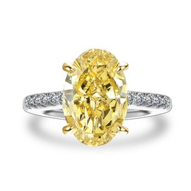 RODIFFY 3.5CT Yellow Simulated Diamond Oval Cut Engagement Ring,925 Sterling Silver Promise Ring for Women (Silver/Yellow Stone, 6)
