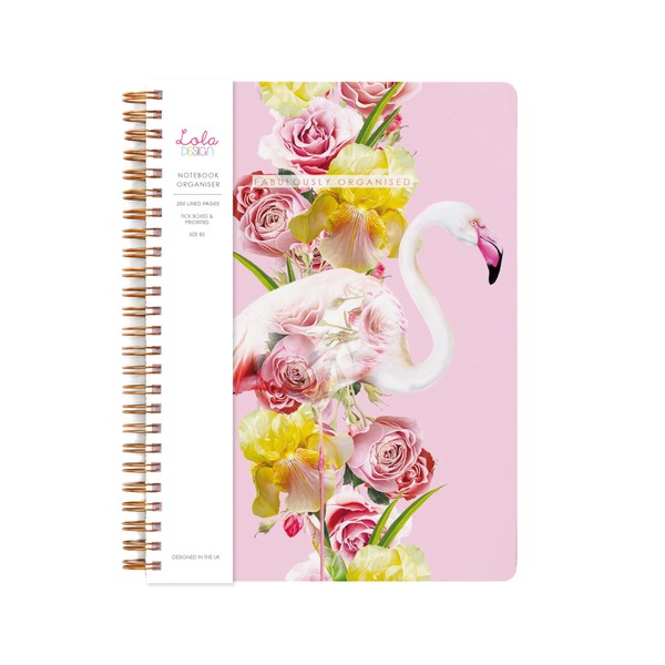 Lola Design - Large Spiral Notebook Organiser, Botanical Flamingo Design