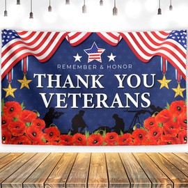 Memorial Day Backdrop 4th of July Banner Thank You Veterans Patriotic Decor Memorial Day Decorations and Supplies for Home Party