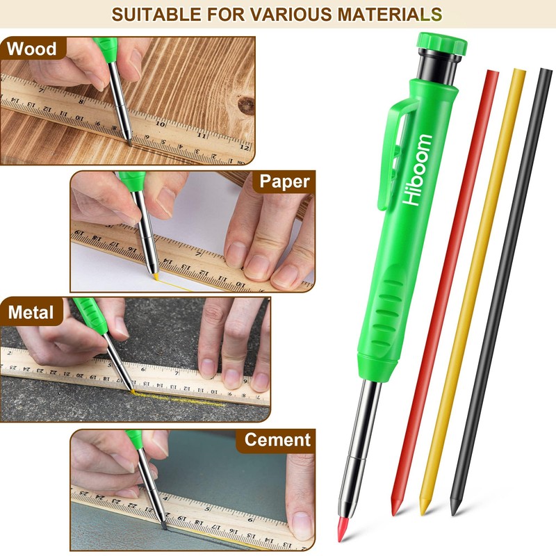 Hiboom 2 Pack Solid Carpenter Pencils with Pencil Cap and