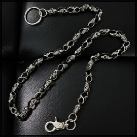 White Fang AZ133 Wallet Chain, Punk Harajuku Style Wallet, Lock, Key Ring, Skull, Men's, Women's,, Silver