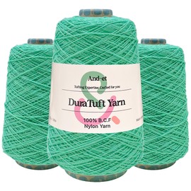 And-et DuraTuft Yarn 45 Vibrant Colors Tufting Nylon Yarn Pack - Ideal for Crochet, Craft Projects -100% B.C.F. - 3 Cones x 1.66lbs -180yards -Perfect for Rug Weaving and Knitting (35 Pistachio Green)