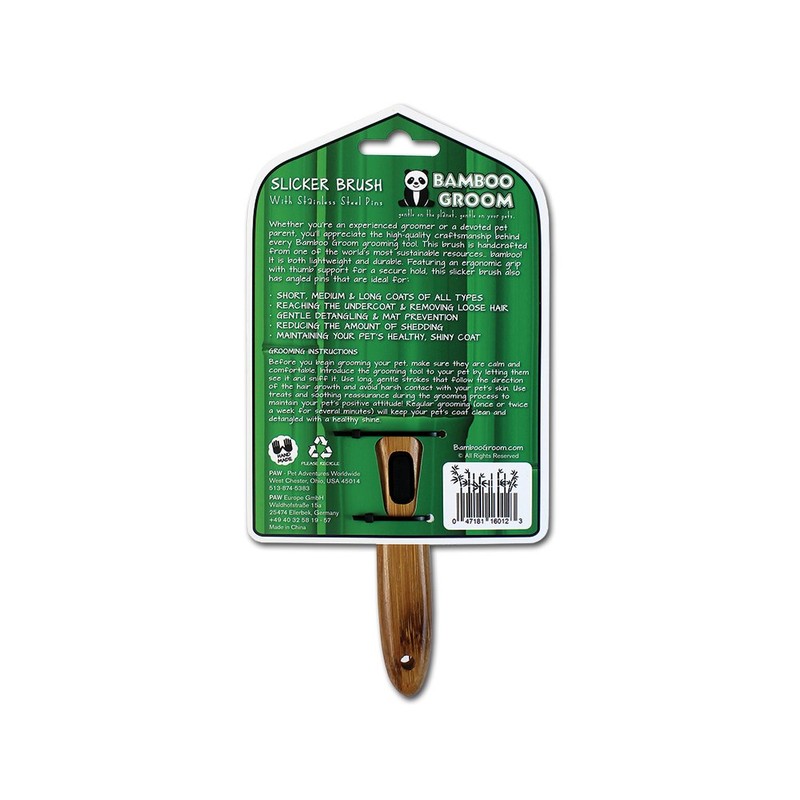 Bamboo Groom Slicker Brush with Stainless Steel Pins for Pets,
