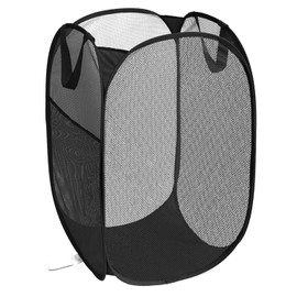 Durable Collapsible Laundry Baskets, Upgrade Foldable Pop Up Hamper for Laundry, Mesh Clothes Hamper with Side Pocket, Reinforced Carry Handles for Laundry, Bathroom, Kids Room, Dorm or Travel Black