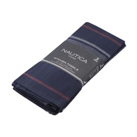 Nautica 100% Cotton Kitchen Towels Set of 3 | 18" X 28" Super Absorbent Reusable Cleaning Cloths, Tea Towels, Hand Towels for Drying Dishes | Red Stripe/Navy Dish Towels for Kitchen Shops & Bars