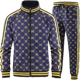 Aeeleire Track Suits for Men Set Plaid Tracksuit Mens Sweatsuits 2 Piece Sport Jogger Sweat Suits Clothes Jogging Outfits Gold JM-A04-M