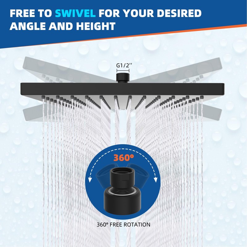 Hibbent Thickness Metal Rain Shower Head, 10 Inch High Pressure