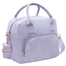 lifwimner Insulated Lunch Bag for Women Men 10L Large Corduroy Lunch Box Soft Reusable Cooler Cooling Tote for Work Picnic Beach (Purple)