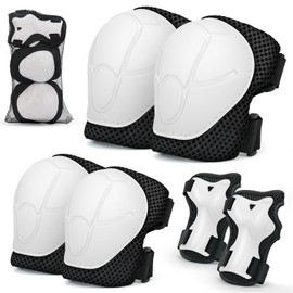 Kids Knee And Elbow Pads ,6pcs Wrist Guard Knee And Elbow Pads for Children, Kids Sports Protective Gear Set With Mesh Bag for Skateboard, Roller Skating, Biking, And Outdoor Multi-Sports (White)