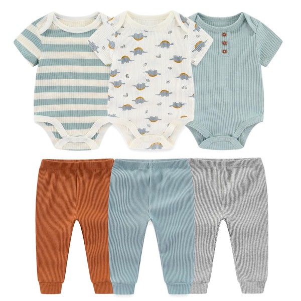 Ruliby Baby Boy Bodysuit and Pant Set Ribbed Soft Infant