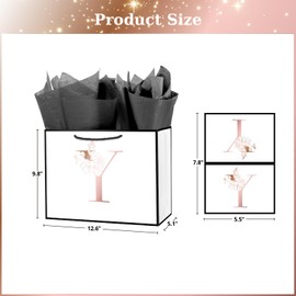 Linelglobal Letter Gift Bag with Wrapping Paper Ribbon for Women Men 12.6" Anniversary Wedding Party - Initial Y