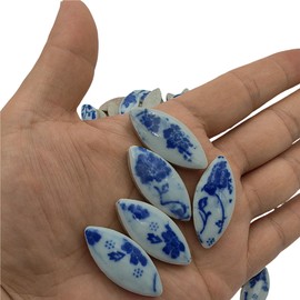 500g Ceramic Petal Mosaic Tiles for Crafts, 33.8mm x 14.8mm, Willow Leaves, Mosaic Tile Pieces for Mosaic Making, Art Projects, Home and Outdoor Decoration (Blue and White)