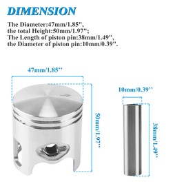 New Olym 70cc Piston Rings 47mm/1.85" 10mm/0.39” Pin Bearing Fit for Jog 2-Stroke Scooter ATV Moped Motor
