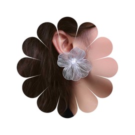 Cimenexe Bohemian Pearl Flower Earrings Silver Filigree Flower Pearl Earrings Round Pearl Stud Earrings Large Metal Floral Petal Earrings Jewelry for Women and Girls Gifts