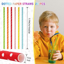200Pcs Multi-Color Dot Paper - Disposable Straws 7.7 Inch Agave Kraft Paper Straws Bulk, for Coffee, Milk, Juice, Cocktial and Suit for Birthday Parties, Weddings, Picnic. (200)