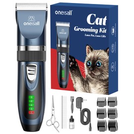 oneisall Quiet Cat Clippers for Matted & Long Hair, 2-Speed Cordless Pet Shaver Grooming Kit for Cats, Small Dogs & Animals (Blue)
