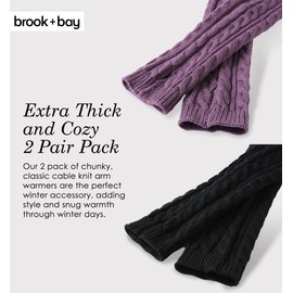 Brook + Bay Knit Arm Warmers for Women - Winter Fingerless Arm Warmers & Wrist Warmer w/Thumbhole - Long Fingerless Gloves
