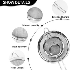 hurifeng 3 Piece Stainless Steel Flour Sieve Set – Fine Mesh Kitchen Sieve Made of Stainless Steel 7/8/10 cm – Sieve Kitchen – Sieve Fine Sieve – High-Quality Flour Sieve Strainer