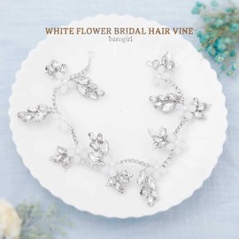 Zoestar Bride Wedding Crystal Headband Flower Bridal Hair Vine Piece Silver Wedding Hair Accessories for Women (Silver)