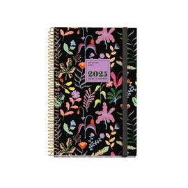 Miquelrius - 2025 Diary, Yearly Diary 117 x 182 mm, Day Page Agenda, Laminated Cardboard Cover, Spiral, Elastic Closure, Paper 80 g/m², Spanish, English and Portuguese, Fantasy Garden