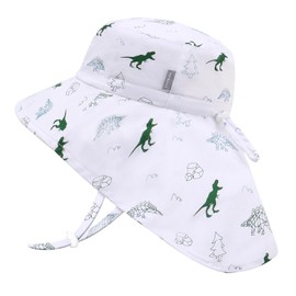 JANGANNSA Toddler Sun Hat Kids Beach Hat with Neck Flap Baby UV Protection Summer Hat Toddler Hat UPF 50+ Wide Brim Sut Hat Boys Girls, B15-whitedino, 5-12 years