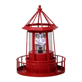 CALIDAKA LED Solar Powered Lighthouse, 360 Degree Rotating Lamp Waterproof Statue Rotating Lights Solar LED Rotating Lighthouse for Lawn Patio Pond Yard Outdoor Decor(Red)