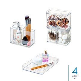 iDesign Makeup Organizer Set for Countertops and Drawers – Luci Collection – Set of 4- Clear