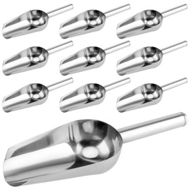 FUNSUEI Pack of 10 Ice Scoops, Stainless Steel, 19 cm, Weighing Scoop, Metal, Small, Ice Cube Scoop, Food Scoop, Filling Scoop for Kitchen, Bar, Buffet, Party, Silver