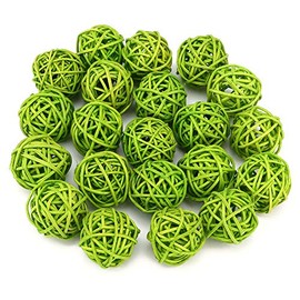 20 Bolas Decorativas de Ratán, Bolas de Mimbre para Fiestas, Bolas de Ratán Juguete para Pájaros, Mesa Boda, Decoración Navidad, Bolas Decorativas, Rellenos Cuencos, Rellenos Jarrones(Verde)