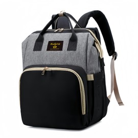 Kodyiuy Baby Diaper Bag Backpack Changing Station for Large Capacity Travel Foldable Bag Female New Mom Gift Gray-black