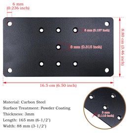YEWTUTIS 6 PCS 6.5" x 3.5" Black Steel Plate Post Anchor Base, 0.12" Thick Flat Straight Mending Bracket Plates for 4x4 Wood Lumber Connector, Deck Railings, Fence Mail Posts, Joints