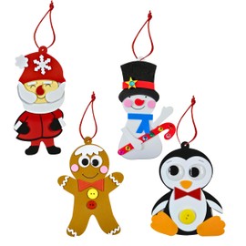 4E's Novelty Foam Christmas Character Ornament Crafts for Kids (12 Pack) Santa, Gingerbread Man, Snowman, & Penguin Christmas Crafts for Kids Toddlers 4-8, 3-12 DIY Ornament Craft Kit Bulk