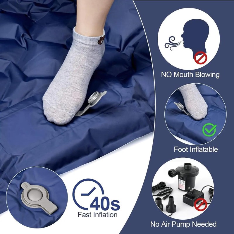 Inflatable Sleeping Camping Mat with Pillow 190L x 64W x