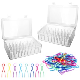 YiliYa Pack of 2 Sewing Thread Storage Box, Empty Embroidery Thread Organiser Box for 42 Thread Reels Clear Plastic Yarn Reels Storage Box with 24 Spool Thread Holders