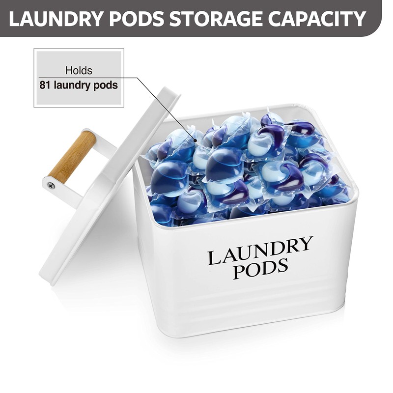 Calindiana Modern Farmhouse Metal Laundry Pods Holder Container with Lid