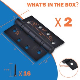 2 Pcs Door Hinges 4 inch(100 mm) 201 Stainless Steel Hinges Ball Bearing External Door Hinges Heavy Duty Outdoor Matte Black Hinges for Wood