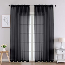 Chyhomenyc - Cortinas transparentes negras de 84 pulgadas de largo, 2 paneles, cortinas negras filtrantes de luz para sala de estar, cortinas de gasa suave y con bolsillo para barra de recámara