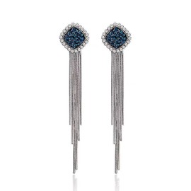 RCHENGYANUIMA - arete largos de diamantes de imitación con borla cuadrada brillante para mujer, joyería de dama de honor, Zinc, No es una piedra preciosa