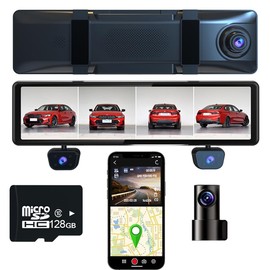 WDHOICAR 4 Cameras 1080P Dash Cam 12 Inch Touch Screen Car Black Box GPS G-Sensor Car Driving Video Recorder Radar Induction 24-Hour Monitoring Free 128GB TF Card