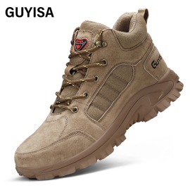 GUYISA High Cut Industrial Safety Shoes Non-slip Anti-stab Anti-steel Toe Work Boot for MenType: 0276BK-1-YELLOW, Gender: Unisex, Size: 7