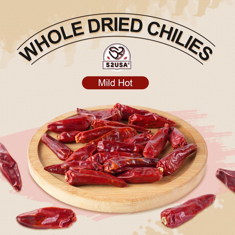 52USA Dried Chilli Peppers, Whole Dried Chilies 4 Oz, Mild